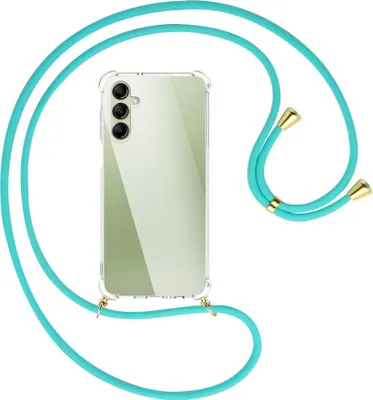 Produktbild von Handykette Backcover-Schutzhülle mit Band (Metall goldfarben) für Samsung Galaxy A14 4G (SM-A145) - türkis