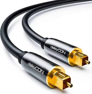 Produktbild von deleyCON 1,5m Optisches Digital Audio Kabel S/PDIF 2x Toslink Stecker LWL Lichtwellenleiter Kabel Metallstecker 5mm Flexibel - Schwarz