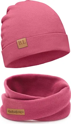Produktbild von Bubalove | Kinder Beanie Mütze | Loop Schal | SET | Dunkelrosa | 56-60 cm | Frühling | Kindermützen für Jungen und Mädchen