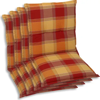 Produktbild von GO-DE Textil, Sesselauflage Niederlehner, 4er Set, Farbe: rot, Maße: 100 cm x 50 cm x 7 cm, Rueckenhoehe: 52 cm