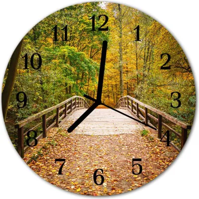 Produktbild von Glasuhr Wanduhr Küchenuhr Echt-Glas 30fi cm Brücke Wald grün