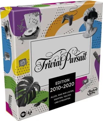 The image shows the front and side of a Trivial Pursuit board game box.
