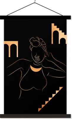 Produktbild von MuchoWow® Textilposter Frau - Gold - Strichzeichnung 40x60 cm mit schwarzem Rahmen - Wanddekorationen