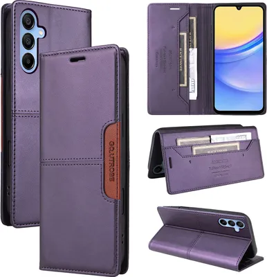 Produktbild von Handyhülle für Samsung Galaxy A15 5G/4G Hülle, Leder Flip Wallet Kartenfach Stand Schutzhülle Lila