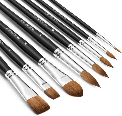 Productafbeelding van Aquarel Penselen set - 8 delige Professionele Marterhaar Penseelset voor Aquarelverf - Waterverf - Filbert - Ronde - Platte