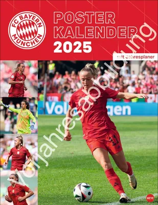A collage of images featuring female soccer players from FC Bayern München, with the main image showing a player kicking a soccer ball.