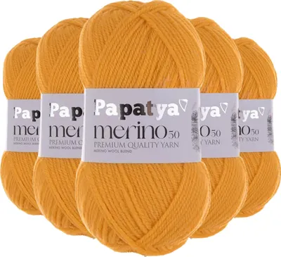 Papatya Merino50 Winterwolle 5 x 100g Strickgarn 50% Wolle Oeko-Tex Häkelgarn Farbwahl gelb