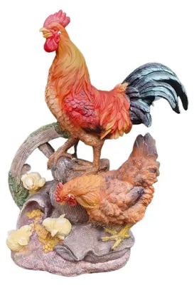 Produktbild von Gartenfigur Hahn/Henne/Küken - Wetterfeste Gartendekoration - Höhe 44 cm - Kunstharz