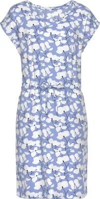 Produktbild von BEACH TIME Jerseykleid mit Blumenmuster und Taschen, Sommerkleid aus Baumwoll-Mix blau-creme-bedruckt Größe 42