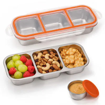 Snackbox mit Fächern, 800 ml, Edelstahl, 3-teilig