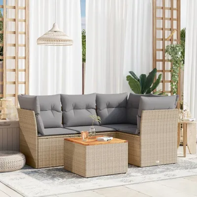 Produktbild von 5-tlg. Garten-Sofagarnitur mit Kissen Beige Poly Rattan 3255954