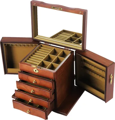 Obrázek produktu pro Šperkovnice, vintage styl, pětiúrovňový design, hnědá barva