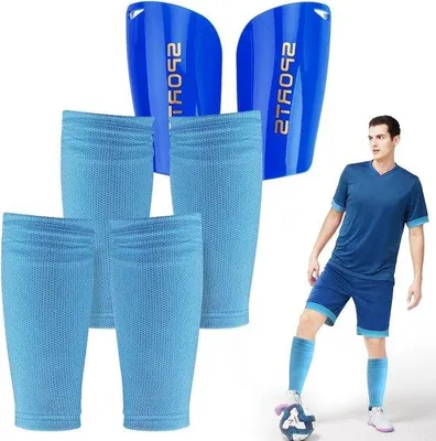 Obrázok produktu pre Chrániče nôh pre futbalistov, modrej farby. Ergonomické ponožky pre maximálnu ochranu.