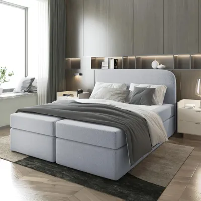 Produktbild von Bett Doppelbett Boxspringbett NOBI mit Bonell-Matratze Bettkästen Boucle Stoff - TOPPER T25 ( 120x200 , HELLGRAU - CORAL 75 )