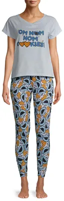 Produktbild von Sesamstra e Om Nom Nom Cookie Monster 2-teiliges Damen-Pyjama-Set, blau, XL