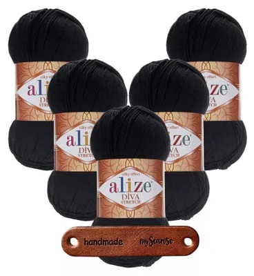 Produktbild von 5 x ALIZE Diva Stretch 60 Black mit Label
