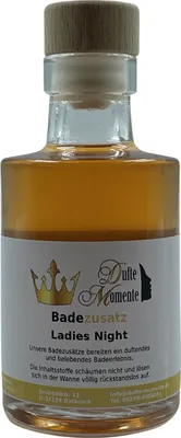 Produktbild von Badezusatz Ladies Night (Erdbeere, Vanille) 100ml - hochwertiges Badeöl in attraktiver Glasflasche mit Korkmündung von Dufte Momente