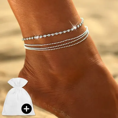 Produktbild von Fußkettchen Fußkette Fußschmuck Fußband Diamanten Silber Strand Damen Geschenk