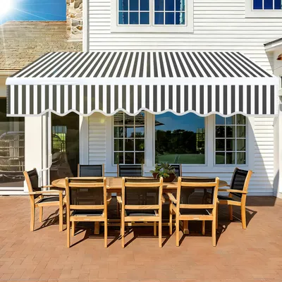 Produktbild von Faziango Markise 250 x 200 cm Beschattung Terrasse & Balkon - Gelenkarmmarkise mit Kurbel & Halterung Sonnenschutz Balkonmarkise Gelenkmarkise Weiß Grau