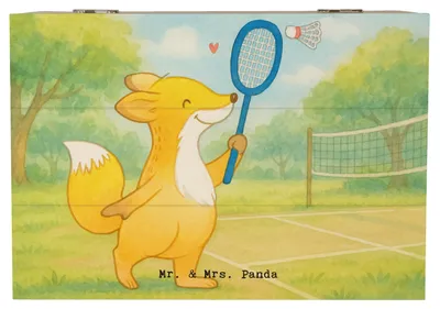 Produktbild von Mr. & Mrs. Panda Schatulle Fuchs Federball spielen Design 22 x 15 cm - Weiß - Geschenk, Schatzkiste, schmuckbox, fotobox, Kiste, Geschenkbox, Badminton, schatztruhe