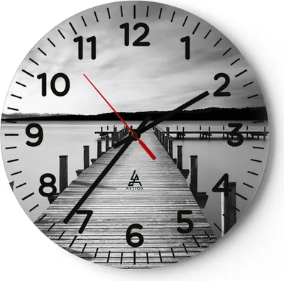 Produktbild von Wanduhr - Rund - Glasuhr - Brücke Frieden Wasser - 40x40cm - Schleichendes Uhrwerk - Lautlos - zum Aufhängen bereit - Dekoration Modern - Wanddekoration aus Glas - C4AR40x40-4865