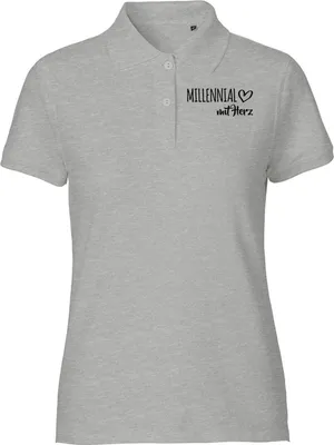 Produktbild von Huuraa Damen Polo Shirt Millennial mit Herz XXL Sport Grey Bio Baumwolle Fairtrade Poloshirt Geschenkidee