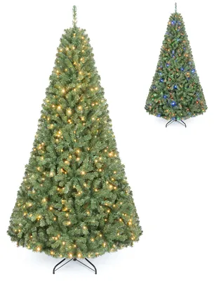 Immagine prodotto di Albero di Natale artificiale COSTWAY, altezza 210 cm, con 1570 punte in PVC, luci LED (500), 2 colori di luce, 11 modalità di illuminazione e base in metallo. Albero di Natale verde