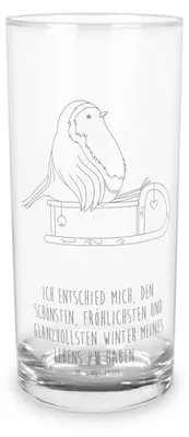 Produktbild von Mr. & Mrs. Panda Trinkglas Rotkehlchen Schlitten 400 ml - Transparent - Geschenk, Longdrinkglas, Cocktailglas, Wasserbecher, Vogel, Tumbler, Weihnachten, Wasserglas, Glas