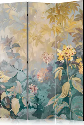Produktbild von 3-teiliger Doppelseitiger Vlies Paravent - Tapestry Pattern With Meadow and Flowers - Kilim With Spring Motif 135x172 cm Blumen b-H-10012-z-a