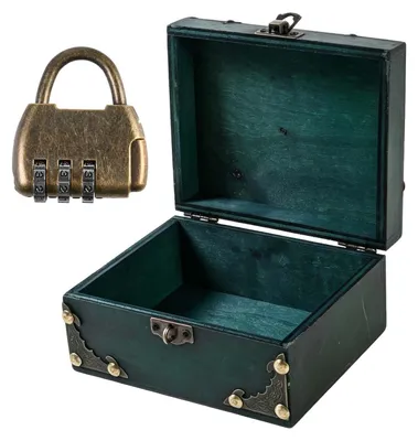 Image de Coffre en bois, avec serrure, pour rangement, de couleur vert vintage