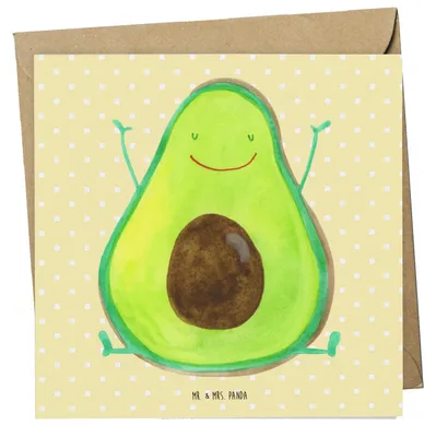 Produktbild von Mr. & Mrs. Panda faltkarte Avocado Glücklich - Gelb Pastell - Geschenk, Glückwunschkarte, Klappkarte, anlasskarte, doppelkarte, Freude, Chaos, Frucht, Grußkarte