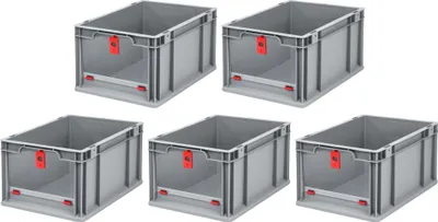 Produktbild von SparSet 5x Eurobox NextGen Insight Cover | HxBxT 22x30x40 | 20 Liter | Hoch/Rot | Eurobehälter, Transportbox, Transportbehälter, Stapelbehälter