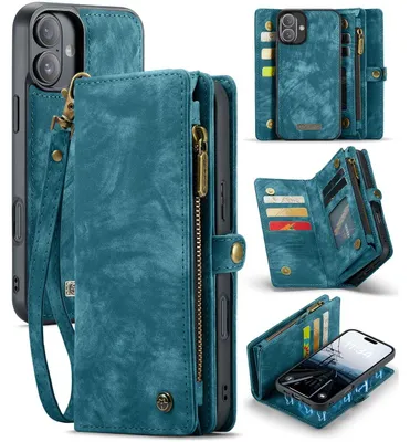 Produktbild von CaseMe 008 2-in-1 Klapphülle für iPhone 16 - 8 Kartenfächer Kunstleder Blau