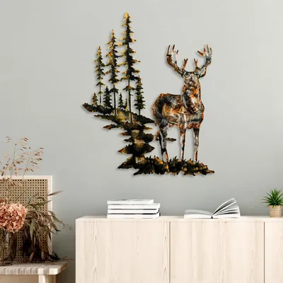 Obrázok produktu pre Wallity, Deer 3, nástenná dekorácia, viacfarebná, kov, 65 x 79 cm