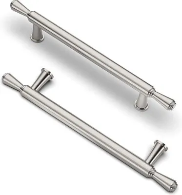 Produktbild von Massiv-Satinnickel-Küchenfachgreifer, 10 Stück, Bohrergreifer, 128 mm, gebürstet,  für Badezimmertür