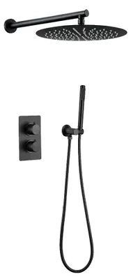 Immagine prodotto di Set di rubinetteria per doccia, design moderno, sistema a due uscite, nero opaco, 8 pollici
