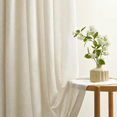 Image de Rideaux pour salon - Chambre à coucher - Rideau moderne avec œillets - Beige - Lin et coton - Rideaux pour enfants - Fenêtres - Deux portes