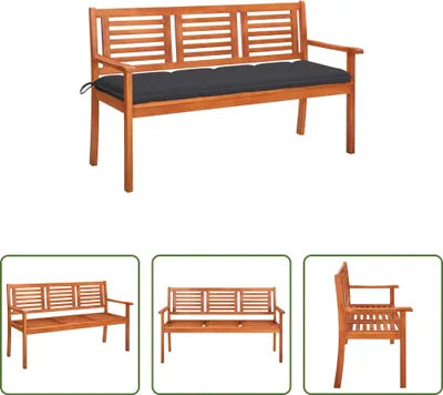 Produktbild von The Living Store 3-Sitzer-Gartenbank mit Auflage 150 cm Massivholz Eukalyptus