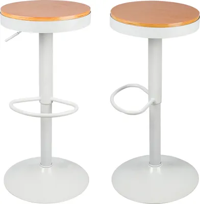Produktbild von 2er Set Barhocker Holz Barstuhl 60-80cm Höhenverstellbar 360 ° Schwenkbar Tresenhocker mit Fußstütze für Bar Bistro Weiß