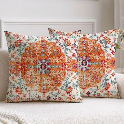 Obrázok produktu pre Sada dvoch obliečok na vankúše, 50x50 cm, boho štýl, abstraktný vzor, vintage, červená farba, zamat