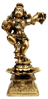 Messing Standbild Tanzender Krishna, 5 Zoll, handgefertigt
