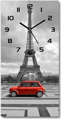 Produktbild von Wanduhr aus Glas – 30x60 cm - Glasbild - Glasuhr - Gehärtetes Glas -Eiffelturm Auto