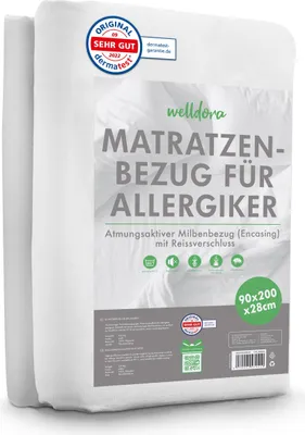 Produktbild von Welldora - Premium Milbenbezug Matratzen 90x200x28 cm - Fachärztlich getesteter Allergiker Matratzenschoner - Anti Milben Bettwanzen Encasing