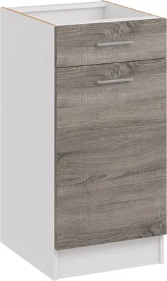 A kitchen base cabinet with two drawers and one door, shown against a white background.