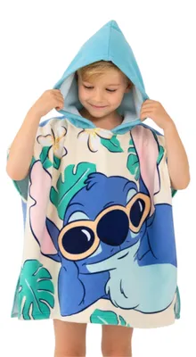 Produktbild von Disney Stitch Jungen Poncho Handtuch, Strandtuch, Kapuzenbadetuch, Kinder Schwimmhandtuch