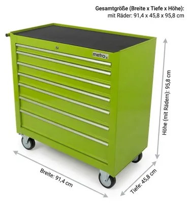 Produktbild von Werkzeugwagen breit, 7 Schubladen S47 grün