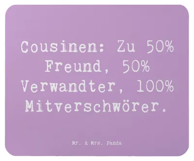 Produktbild von Mr. & Mrs. Panda Mousepad Spruch Cousin Mitverschwörer - Lavendeltraum - Geschenk, Cousine, mousematte, Handarbeit, pc mauspad, laptop, Spaß, Freude, Lächeln, Verbündete