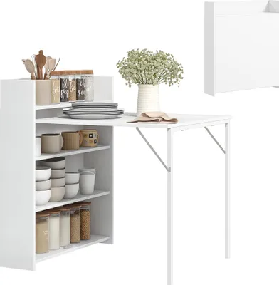 Produktbild von HOMCOM Esstisch Klappbar Küchentisch mit 4-stufigen Regalen für 3 Personen, Weiß