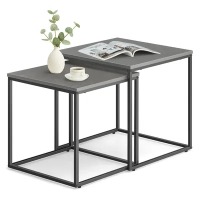 Produktbild von FORTENA Couchtisch Set 2er, Beton Optik, Schwarz Metall Industrial Quadratisch