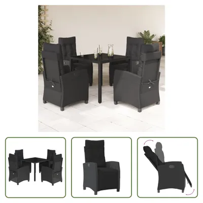 Produktbild von The Living Store 5-tlg. Garten-Essgruppe mit Kissen Schwarz Poly Rattan